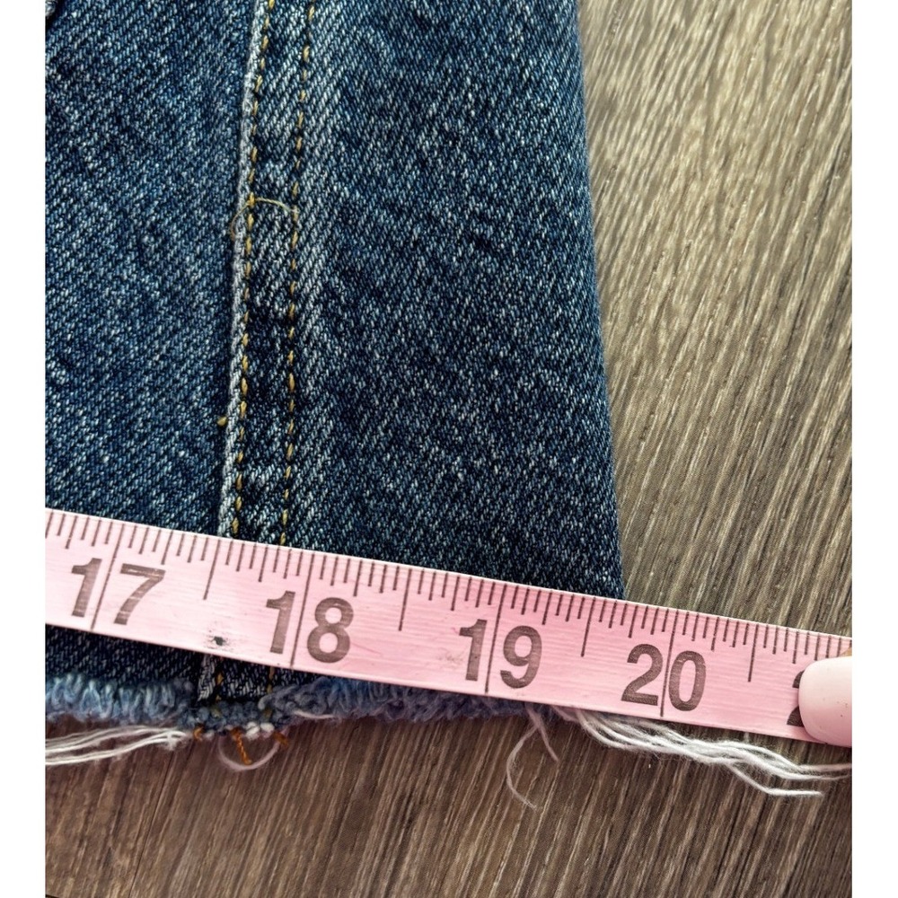 We The Free Free People Denim Mini Skirt Button‎ Fly Raw Hem Distressed Blue 26 - Picture 7 of 8